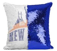 Fabulous Housse de Coussin à Sequin - Paillettes Bleu New York Skyline [40 x 40 cm] Bleu G