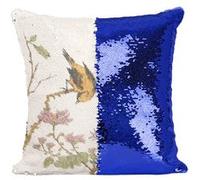 Fabulous Housse de Coussin à Sequin - Paillettes Bleu Oiseau sur une Branche Estampe [40 x 40 cm] Bleu G