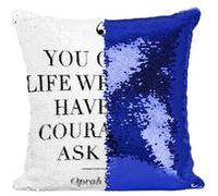 Fabulous Housse de Coussin à Sequin - Paillettes Bleu Oprah Winfrey You Get In Life Citation [40 x 40 cm] Bleu G