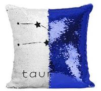 Fabulous Housse de Coussin à Sequin - Paillettes Bleu Taureau Etoile Signe Astrologie [40 x 40 cm] Bleu G