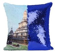 Fabulous Housse de Coussin à Sequin - Paillettes Bleu Temple Tour Brune [40 x 40 cm] Bleu G