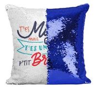 Fabulous Housse de Coussin à Sequin - Paillettes Bleu T'es Mignon mais t'es un tout p'tit Breton [40 x 40 cm] Bleu G