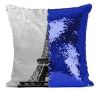 Fabulous Housse de Coussin à Sequin - Paillettes Bleu Tour Eiffel En Noir et Blanc [40 x 40 cm] Bleu G
