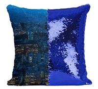 Fabulous Housse de Coussin à Sequin - Paillettes Bleu Tour Eiffel Illuminée Vue De Paris [40 x 40 cm] Bleu G