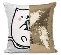 Fabulous Housse de Coussin à Sequin - Paillettes Doré Chat Pusheen Pelotte de Laine Dessin Kawai [40 x 40 cm] Doré G