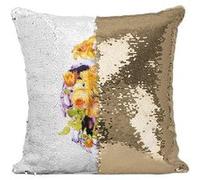 Fabulous Housse de Coussin à Sequin - Paillettes Doré Crane et Jonquilles [40 x 40 cm] Doré G