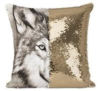 Fabulous Housse de Coussin à Sequin - Paillettes Doré Dessin Tete De Loup Noir Et Blanc [40 x 40 cm] Doré G