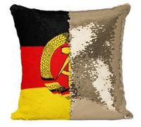 Fabulous Housse de Coussin à Sequin - Paillettes Doré Drapeau Allemagne de L'est [40 x 40 cm] Doré G