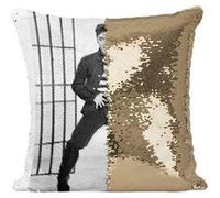 Fabulous Housse de Coussin à Sequin - Paillettes Doré Elvis Presley Chanteur 3 [40 x 40 cm] Doré G