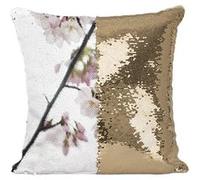 Fabulous Housse de Coussin à Sequin - Paillettes Doré Fleurs de Cerisier Printemps [40 x 40 cm] Doré G