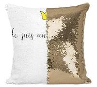 Fabulous Housse de Coussin à Sequin - Paillettes Doré Je Suis une Princesse Dessin Couronne [40 x 40 cm] Doré G