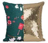 Fabulous Housse de Coussin à Sequin - Paillettes Doré Lanterne Floral [40 x 40 cm] Doré G
