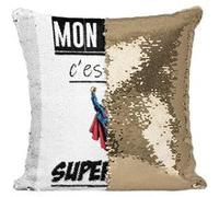 Fabulous Housse de Coussin à Sequin - Paillettes Doré Mon Papa Est Un Superman [40 x 40 cm] Doré G
