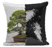 Fabulous Housse de Coussin à Sequin - Paillettes Noir Bonsai Japon Arbre Minimalisme [40 x 40 cm] Noir G