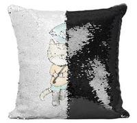 Fabulous Housse de Coussin à Sequin - Paillettes Noir Chat Sous un Parapluie Aquarelle [40 x 40 cm] Noir G