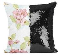 Fabulous Housse de Coussin à Sequin - Paillettes Noir Fleur Sakura Cerisier Japonais [40 x 40 cm] Noir G