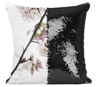 Fabulous Housse de Coussin à Sequin - Paillettes Noir Fleurs de Cerisier Printemps [40 x 40 cm] Noir G