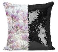 Fabulous Housse de Coussin à Sequin - Paillettes Noir Fleurs de Cerisier Printemps Contre-jour 1 [40 x 40 cm] Noir G