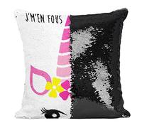 Fabulous Housse de Coussin à Sequin - Paillettes Noir J'M'en Fous Je suis Une Licorne Dessin Animaux Fantastiques