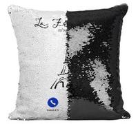 Fabulous Housse de Coussin à Sequin - Paillettes Noir La France M'Appelle Tour Eiffel [40 x 40 cm] Noir G