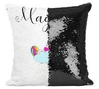 Fabulous Housse de Coussin à Sequin - Paillettes Noir Magique Licorne Rose Dormant sur Petit Nuage [40 x 40 cm] Noir G