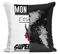 Fabulous Housse de Coussin à Sequin - Paillettes Noir Mon Papa Est Un Superman [40 x 40 cm] Noir G