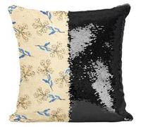 Fabulous Housse de Coussin à Sequin - Paillettes Noir Motif fleurs en cloche [40 x 40 cm] Noir G