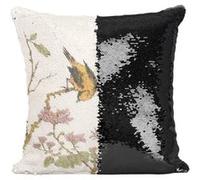 Fabulous Housse de Coussin à Sequin - Paillettes Noir Oiseau sur une Branche Estampe [40 x 40 cm] Noir G