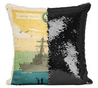 Fabulous Housse de Coussin à Sequin - Paillettes Noir Pearl Harbor Hawaii Affiche Vintage [40 x 40 cm] Noir G