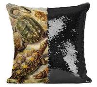 Fabulous Housse de Coussin à Sequin - Paillettes Noir Planche de Tortue Dessin Biologie [40 x 40 cm] Noir G