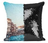 Fabulous Housse de Coussin à Sequin - Paillettes Noir Pont Rialto Venise Italie [40 x 40 cm] Noir G