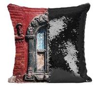 Fabulous Housse de Coussin à Sequin - Paillettes Noir Porte Baroque Façade Briques et Pierres [40 x 40 cm] Noir G