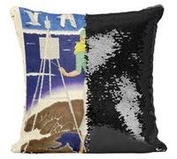 Fabulous Housse de Coussin à Sequin - Paillettes Noir Pullman Train Affiche Poster Vintage [40 x 40 cm] Noir G