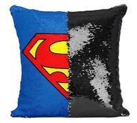 Fabulous Housse de Coussin à Sequin - Paillettes Noir Superman Logo Bleu [40 x 40 cm] Noir G