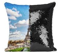Fabulous Housse de Coussin à Sequin - Paillettes Noir Tour Eiffel Depuis le Champs de Mars [40 x 40 cm] Noir G