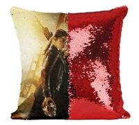Fabulous Housse de Coussin à Sequin - Paillettes Rouge Arnold Schwarzenegger Emilie Clarke Terminator 3 [40 x 40 cm] Rouge G