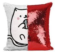 Fabulous Housse de Coussin à Sequin - Paillettes Rouge Chat Pusheen Pelotte de Laine Dessin Kawai [40 x 40 cm] Rouge G