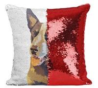 Fabulous Housse de Coussin à Sequin - Paillettes Rouge Chien Animal De Compagnie Artwork Peinture Design [40 x 40 cm] Rouge G