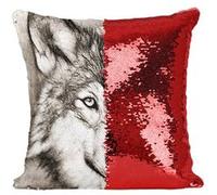 Fabulous Housse de Coussin à Sequin - Paillettes Rouge Dessin Tete De Loup Noir Et Blanc [40 x 40 cm] Rouge G