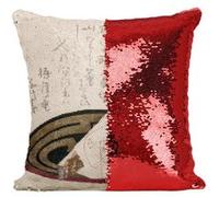 Fabulous Housse de Coussin à Sequin - Paillettes Rouge Estampe Japonaise 11 Art Délicat [40 x 40 cm] Rouge G