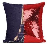 Fabulous Housse de Coussin à Sequin - Paillettes Rouge Face à la Tour Eiffel Illuminée la Nuit [40 x 40 cm] Rouge G