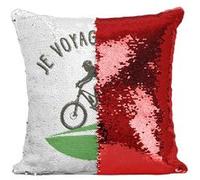 Fabulous Housse de Coussin à Sequin - Paillettes Rouge Je Voyage Green Vélo [40 x 40 cm] Rouge G