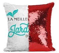 Fabulous Housse de Coussin à Sequin - Paillettes Rouge La Meilleure Jardiniere du Monde [40 x 40 cm] Rouge G