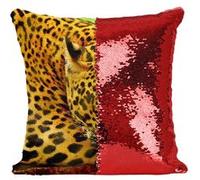 Fabulous Housse de Coussin à Sequin - Paillettes Rouge Léopard Sur un Tonc d'Arbre [40 x 40 cm] Rouge G