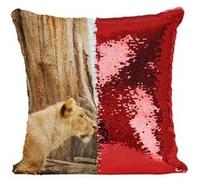 Fabulous Housse de Coussin à Sequin - Paillettes Rouge Lionnes près d'un Arbre Savane [40 x 40 cm] Rouge G