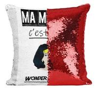Fabulous Housse de Coussin à Sequin - Paillettes Rouge Ma Maman C'Est Une Wonder Woman [40 x 40 cm] Rouge G