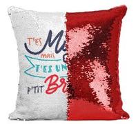 Fabulous Housse de Coussin à Sequin - Paillettes Rouge T'es Mignon mais t'es un tout p'tit Breton [40 x 40 cm] Rouge G