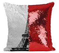 Fabulous Housse de Coussin à Sequin - Paillettes Rouge Tour Eiffel En Noir et Blanc [40 x 40 cm] Rouge G