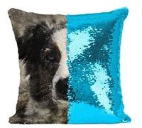 Fabulous Housse de Coussin à Sequin - Paillettes Turquoise Border Collie Effet Peinture Art [40 x 40 cm] Turquoise G