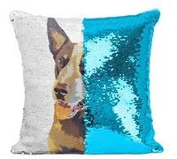 Fabulous Housse de Coussin à Sequin - Paillettes Turquoise Chien Animal De Compagnie Artwork Peinture Design [40 x 40 cm] Turquoise G